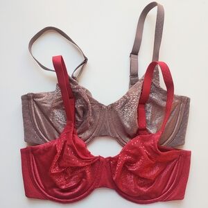 Wacoal Back Appeal® Smoothing Unlined Underwire Bras in taupe & red, 34DD (~34E)